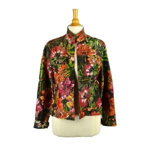 CHICO'S Silk Floral Jacket Flower Detailed Top Floral Print Long Sleeve Blouse